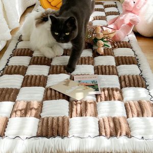 Hot SaleCream-coloured Large Plaid Square Pet Mat Bed Couch Cover